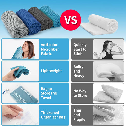 4 Pack 40"x12", YESLIFE Cooling Towel Gym Towels for Men and Women, Soft Breathable Workout Towels for Yoga, Running