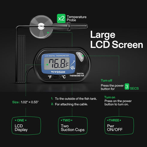 VIVOSUN 4-Pack LCD Digital Aquarium Thermometer, Fish Tank Water Temperature with Suction Cup