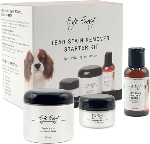 Eye Envy Dog Tear Stain Remover Starter Kit, 100% Natural, Safe, Lasts 30-45 Days, Made in USA