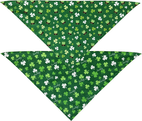 2 Pack, LosFong St. Patrick's Day Dog Bandanas Reversible Triangle Shamrocks Leprechaun Hat Pet Scarf for Boys