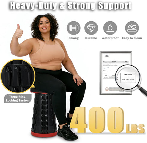 400lbs Camping Chairs,Camp Stool,Small Folding Stool,Upgraded Collapsible Stool,Portable Folding Stool,Retractable Seat
