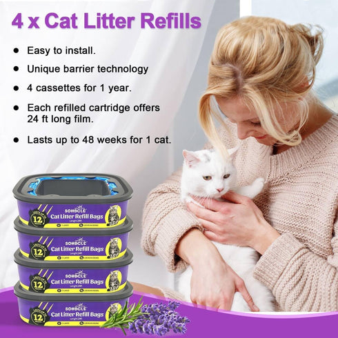 SOHBCLE 4-Pack Cat Litter Refill Bags| Cartridges Compatible with Genie Cat Litter Refills Standard,Plus and Style Pail