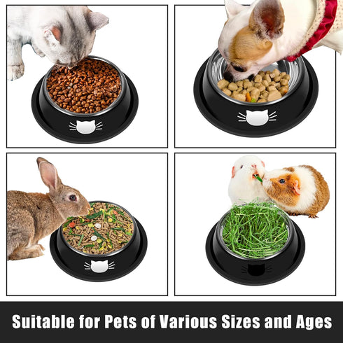 2Pcs Non-Slip Stainless Steel Cat Bowls - Unbreakable 7 Oz Dishes for Indoor Small Pets with Removable Base