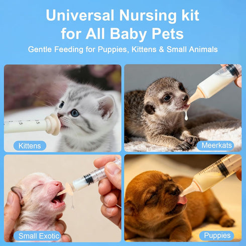 Leoihmaoel Set Kitten Puppy Nursing Bottle with Nipples, BPA Free Formula Dispenser, Feeding Syringe for Newborn Baby