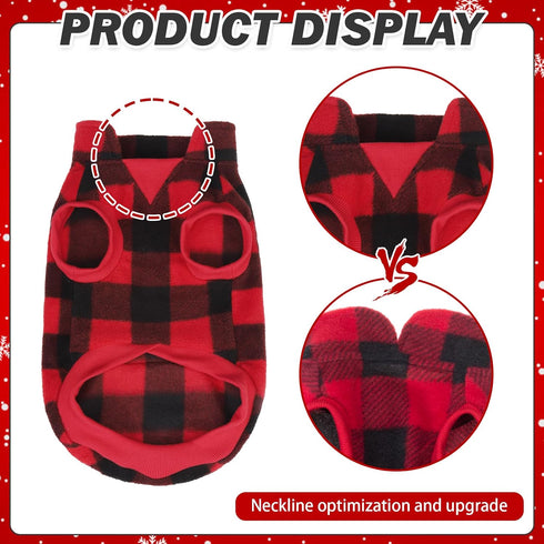 KOOLTAIL Small Dog Winter Jacket, Windproof Pet Vest Sweater with Pocket and Leash Hole, Christmas Red Plaid