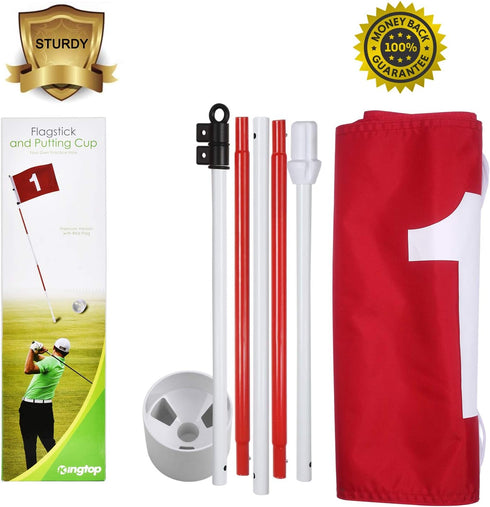 KINGTOP 6ft Golf Flagstick, Portable Five-Section Design for Backyard Practice Putting Green Set