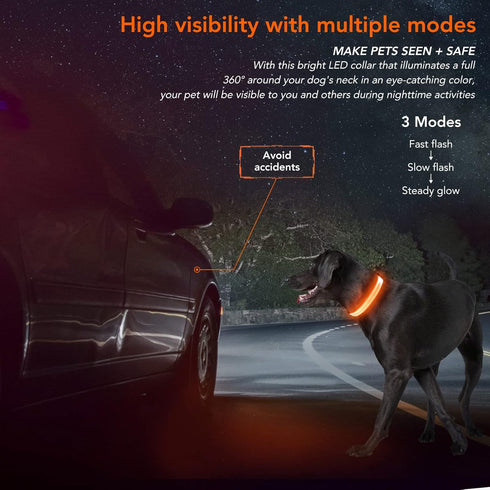 Light Up Dog Collar, Adjustable LED Dog Collar Rechargeable Waterproof for Night Walking, Glow in The Dark for Medium