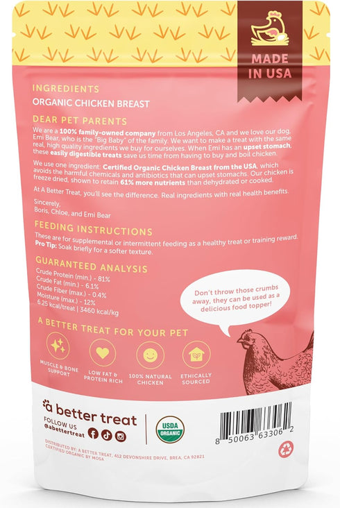 A Better Treat Organic Freeze Dried Chicken Breast Dog Treats, Organic, Single Ingredient | Natural Healthy High Value