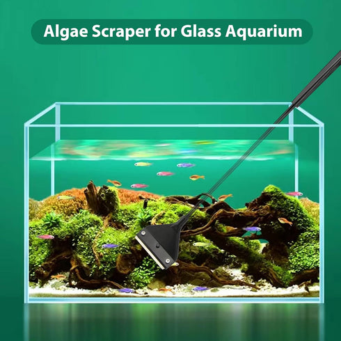 Long Handle Algae Scraper for Glass Aquarium with 10 Blades, Essential Cleaning Tool for Fish Tanks