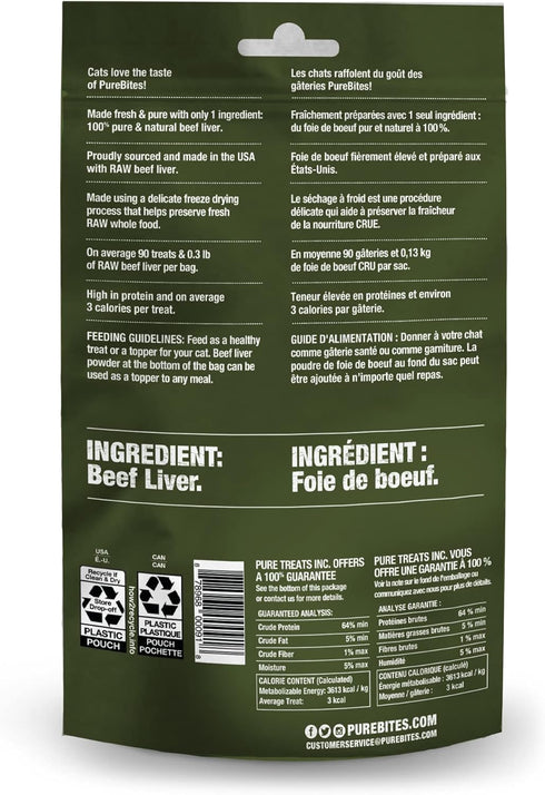 44g 1.55oz Pack 3 PureBites Freeze Dried Cat Treats, Beef Liver, ||