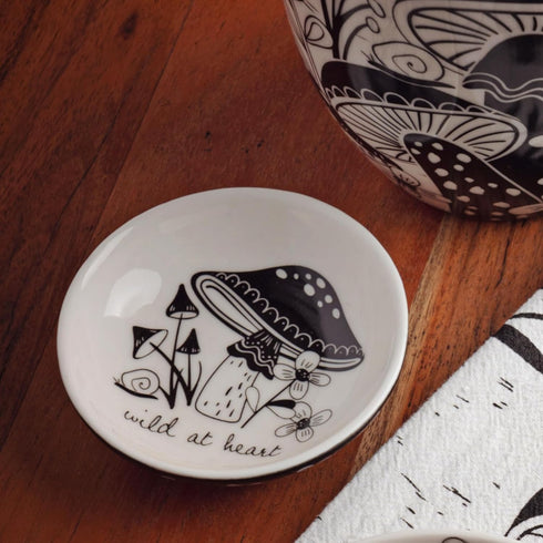 Karma Boho Ring Bowl, Black and White Decorative Ceramic Trinket Tray, Jewelry Dish for Rings