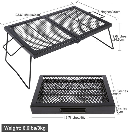 Portable Heavy Duty Steel Folding Campfire Grill Grate for Outdoor Cooking Fire Pit, Black Folded in Half