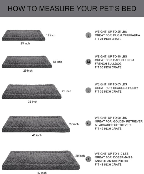 Washable Reversible Dog Bed Mat, Soft Fluffy Pet Kennel Pad for Large, Medium, Small Dogs, 21 x 13 Inch, Gray