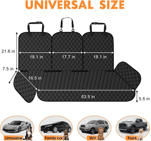 60/40 Dog Car Seat Cover for Back Seat - Waterproof, Non-Slip, Pet Bench Seat Covers, with Split Bench Fit, Universal