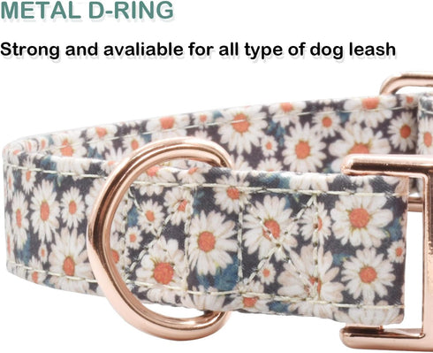 Cotton Dog Collar Metal Buckle Daisy Summer, Cute Adjustable Soft for Small Medium Large Boys Girls Dogs, Durable