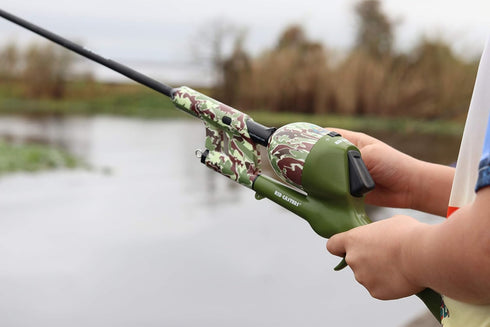 Kid Casters Blue Camo No Tangle Fishing Combo with Bobber, Practice Casting Plug
