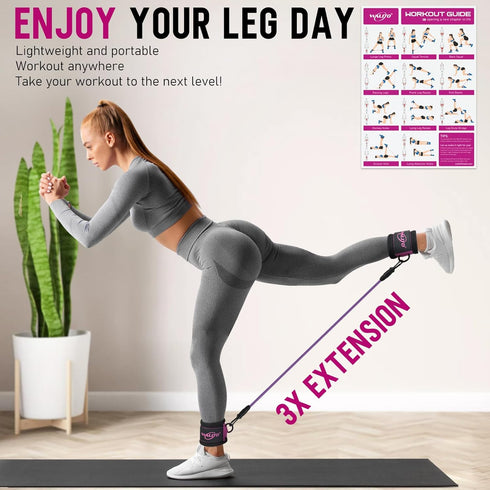 WALITO Ankle Resistance Bands with Cuffs, Ankle Weights for Women, Glutes Workout Equipment, Exercise Equipment for