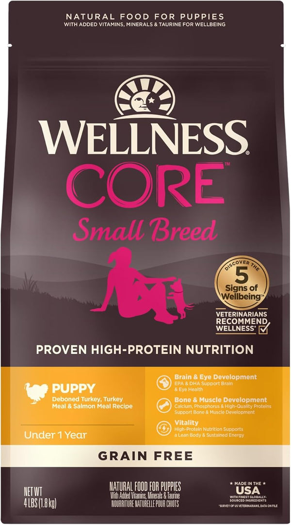 Wellness Natural Pet Food CORE Grain-Free High-Protein Small Breed Dry Dog Food, Turkey, 4-Pound Bag