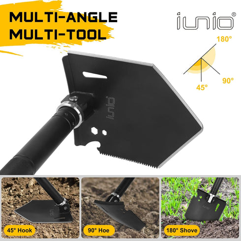 iunio Survival Shovel Axe Kit, Camping Multitool Folding Pickaxe with Hard Carrying Case for Outdoor Emergency