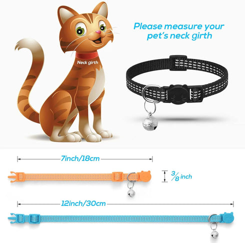Upgraded 6 Pack Reflective Cat Collars with Bell - Breakaway Adjustable Kitten Collar for Girl & Boy Cats