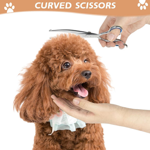 Niura Set Pet Grooming Scissors - Professional Stainless Steel Grooming Kit with Curved, Straight, Thinning, Round Tip