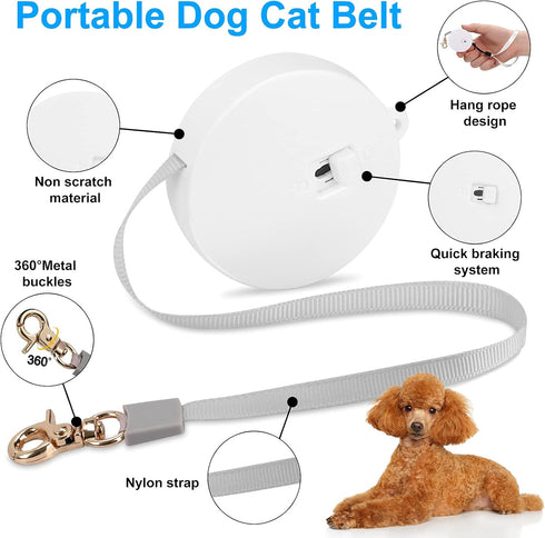 Retractable Dog Leash for Small Dogs Cats up to 11lbs, 6.5ft Anti-Pull Nylon Tape, White Round