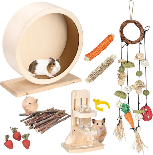 antiai 9.8 Inch Wooden Hamster Exercise Wheel Set,Silent Wheel Quiet Spinner Hamster Running