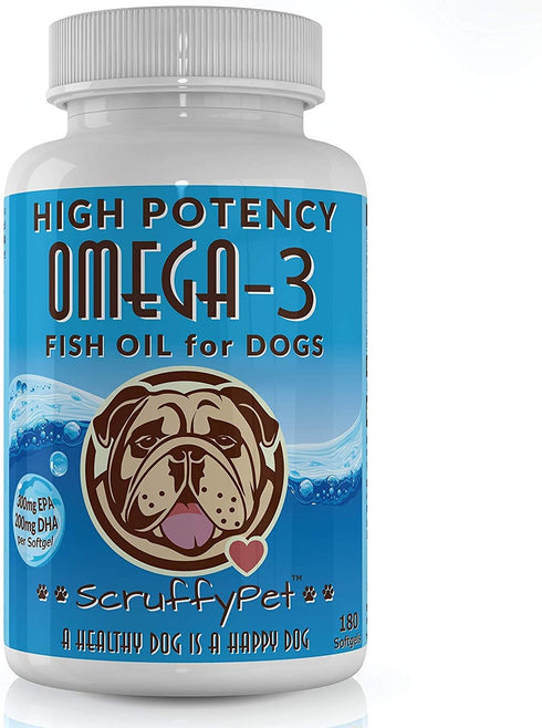 Pure Omega 3 Wild Fish Oil for Dogs with Vitamin E, Highest EPA & DHA Softgels Available, 180ct