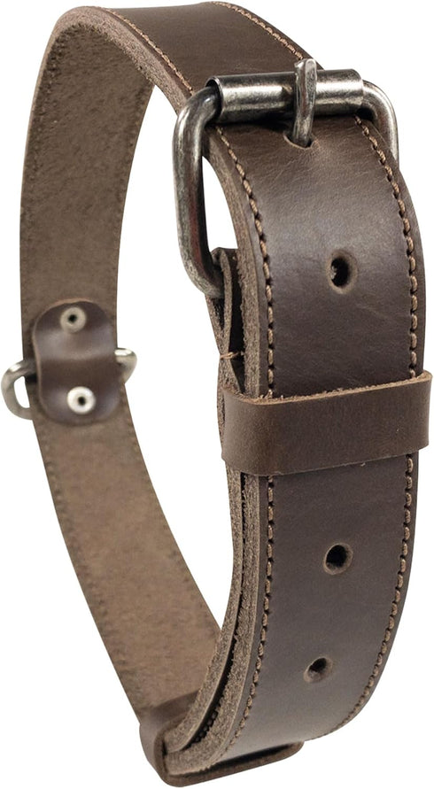 Classic Dog Collar 1.25" Wide - Adjustable Full Grain Leather Collar for Puppy, Handmade, Bourbon Brown