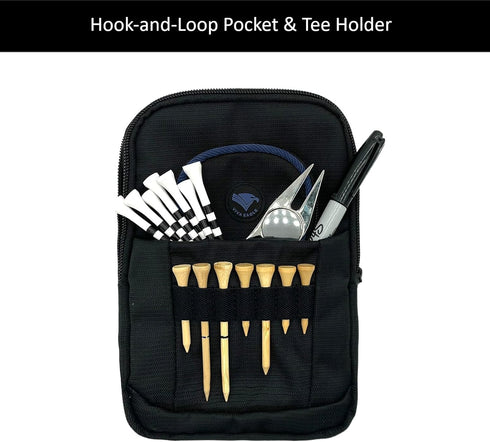 Golf Ball Bag Pouch with Front Tee Holder, Detachable Clip for 12-15 Balls, Zipper Pockets