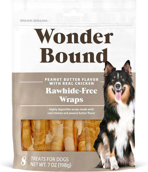 Chicken Wrapped Medium Sticks, Peanut Butter Flavor - 8 Count by Amazon Brand - Wonder Bound