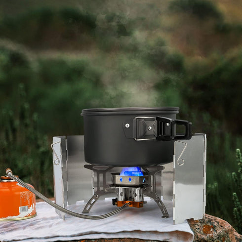 Odoland 6800W Windproof Camp Stove, Camping Gas Stove with Windscreen, Piezo Ignition, Carry Case for Outdoor