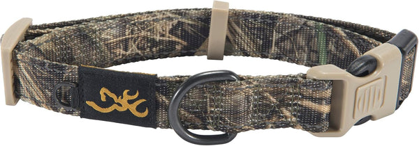 Browning Classic Performance Webbing Pet Collar, Fully Adjustable in Solid Colors and Camo Patterns (Realtree MAX-7,