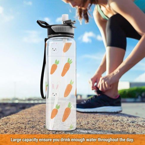 siphylline 30 oz Cartoon White Cute Bunny Carrot Water Bottle for Work Tritan No BPA non toxic Water Bottle Jug