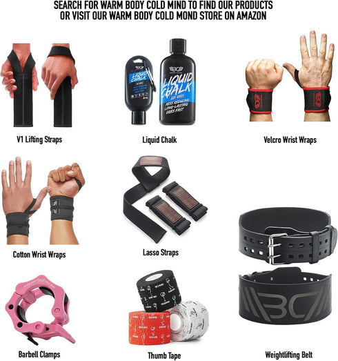 WARM BODY COLD MIND V1 Wrist Straps for Olympic Weightlifting - Rated 660 lb - Hand Wraps for Powerlifting, Gym