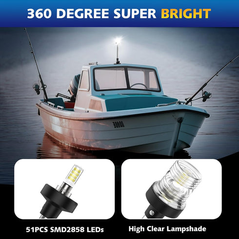 9 Inches IP67, 3NM Pontoon Stern Light Bimini Mount, Bimini Light for Pontoon Boat LED Waterproof Boat Anchor Lights