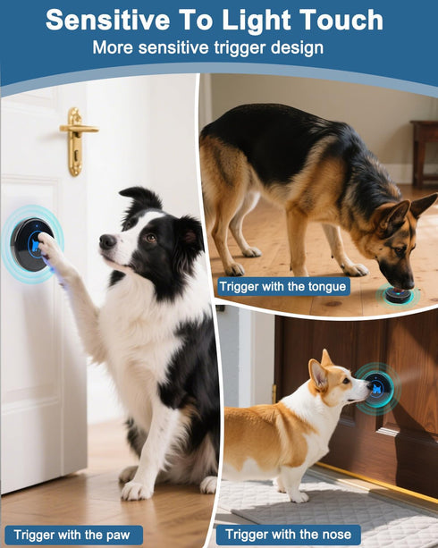 Cangecit 2026 IP65 1000ft 55 5 (2 Receivers+2Buttons) Dog Door Bell Enhanced Touch, Wireless Doggie Doorbell for Potty