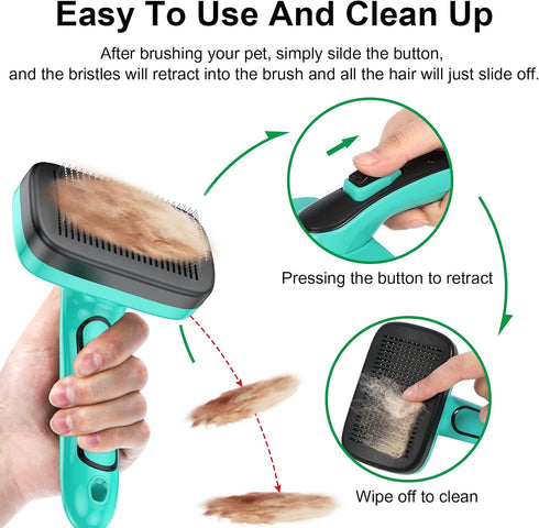 Dogs Self Cleaning Slicker Brush for Shedding & Grooming - Removes Loose Fur for Cats and Dogs with Sensitive Skin