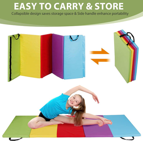 F2C 4-Panel Folding Gymnastics Mat, Gym Mat Tumbling Mat, Lightweight Padded Foldable Exercise Mat with Carry Handles