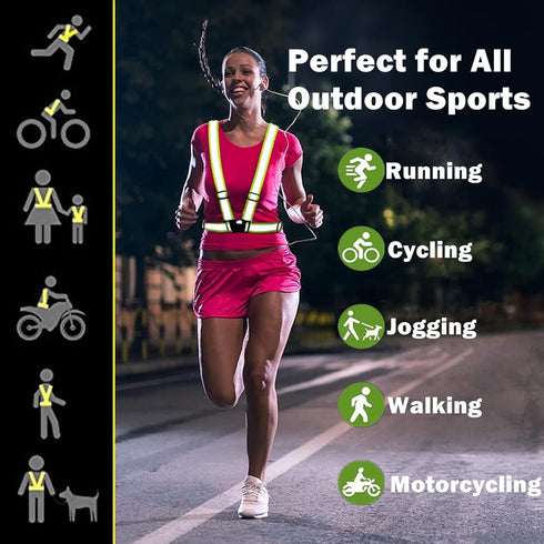 Reflective Running Gear Set, 3 Pcs: Reflective Vest, Armband, and Belt, High Visibility Night Cycling Walking Safety
