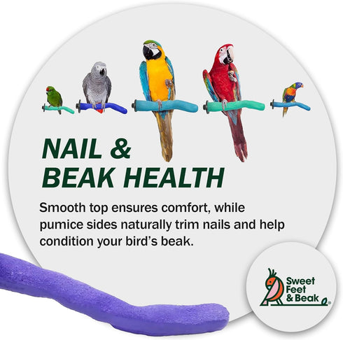 Sweet Feet & Beak Safety Pumice Bird Perch - X-Small 1/2" x 6", Blue, Lightweight Grinding Perch