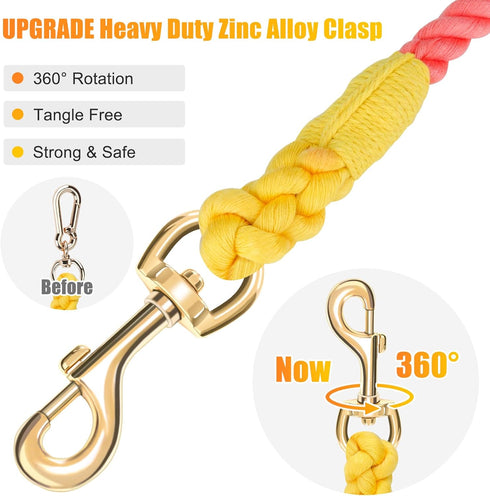 Dog Leash 5 FT, Handmade Braided Cotton Rope for Small, Medium, Large Dogs, Colorful Rainbow with Heavy Duty Clasp