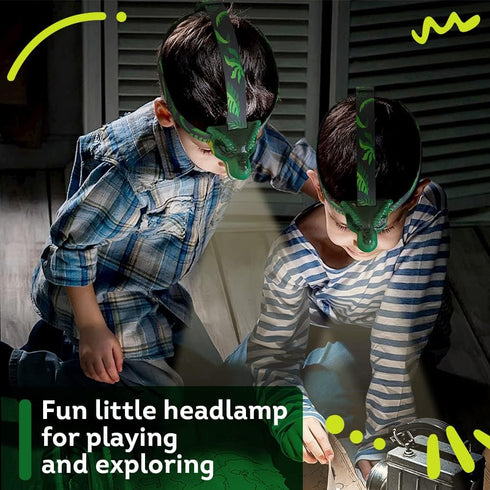 Skywin Kids Headlamp, 2 Pack Dinosaur Headlamp for Kids, Squeeze Mouth to Switch, Adjustable Strap for Camping