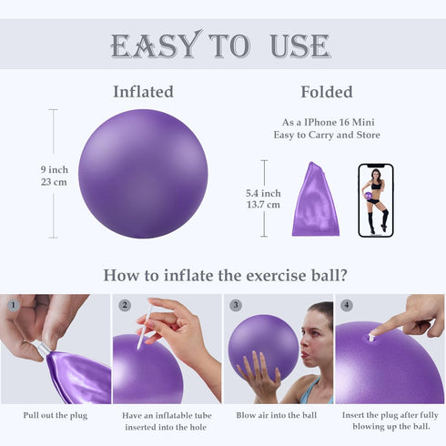 Soft Pilates Ball 9 Inch, Ideal for Physical Therapy, Yoga, Core Medicine, Mini Rubber Fitball