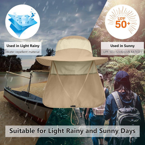 IYEBRAO 2 Pack Men's UV Protection Sun Hat, Foldable Mesh Boonie Cap with Neck Flap for Fishing and Hiking
