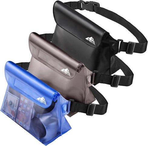 HEETA 3-Pack Waterproof Pouch with Waist Strap, Touchable Dry Bag for Phone Valuables for Kayaking, Swimming