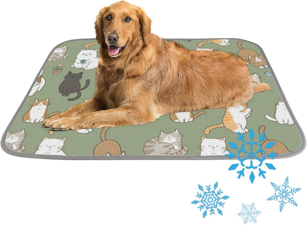 imiBBWQu Dog Cooling Mat Cute Cats Green White Dog Cooling Mat Pad Washable