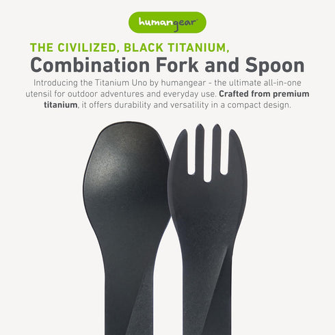 humangear GoBites Uno | Travel & Camping Utensils | Portable & Convertible Dining Ware | Multi-Functional Spork, Black Titanium by humangear