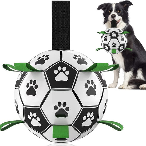 QDAN Dog Toys Soccer Ball with Straps, Interactive Tug of War Toy, Durable 6 Inch Ball for Small & Medium Dogs