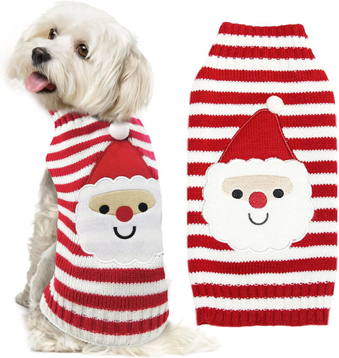 Dog Christmas Sweater, Cute Striped Santa Claus Costume for Small Medium Large Dogs (XXS, Red White Stripe)